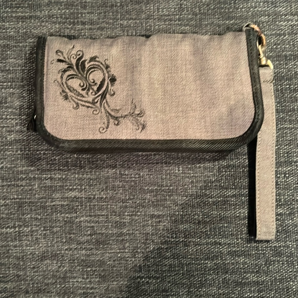 REI Zip Around Wallet Brown Embroidered Travel Commute